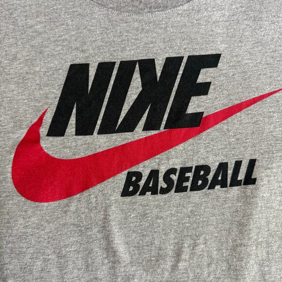 Nike Baseball T-Shirt Men’s XL Gray Red Swoosh Logo Dri-FIT Athletic Tee - Picture 3 of 7